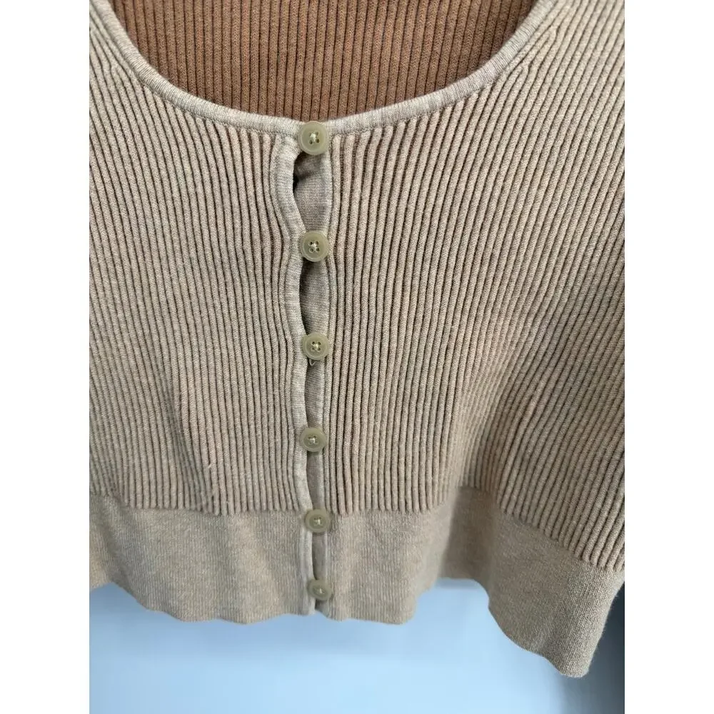 J. Crew rib knit scoop neck button up cropped cardigan top sz L